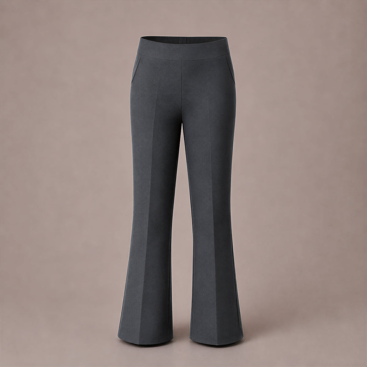 Grey Bootleg Pull-On School Trouser – Stretch Ribbed Fabric, Elasticated Waist