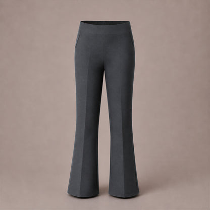 Grey Bootleg Pull-On School Trouser – Stretch Ribbed Fabric, Elasticated Waist