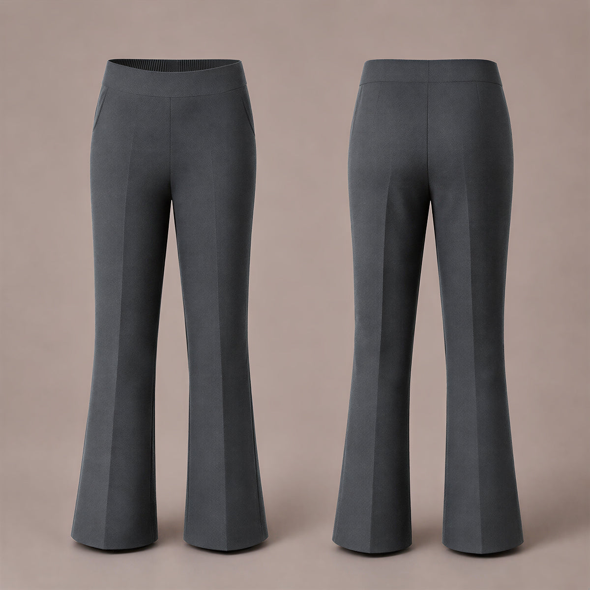 Pack of 2 Grey Bootleg Pull-On School Trousers – Stretch Ribbed Fabric, Elasticated Waist