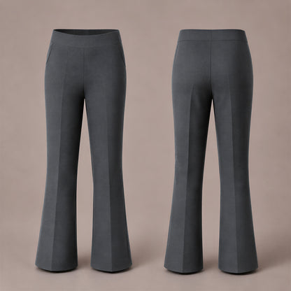 Pack of 2 Grey Bootleg Pull-On School Trousers – Stretch Ribbed Fabric, Elasticated Waist