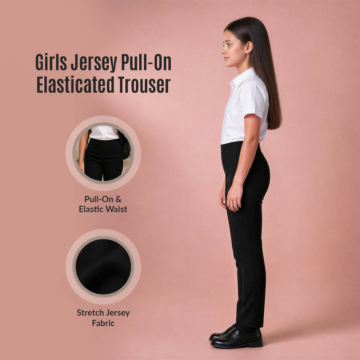 Black Jersey Pull-On School Trouser – Full Elasticated Waist