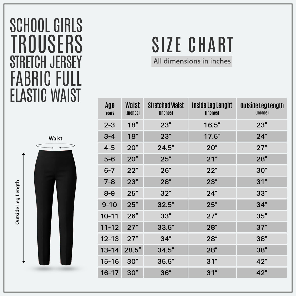 Black Jersey Pull-On School Trouser – Full Elasticated Waist