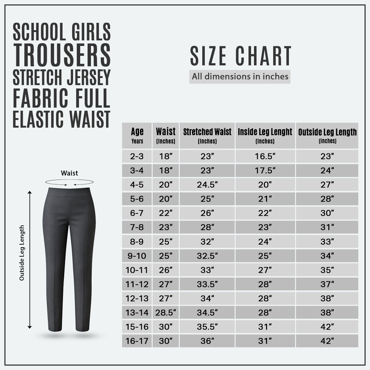 Grey Jersey Pull-On School Trouser – Full Elasticated Waist