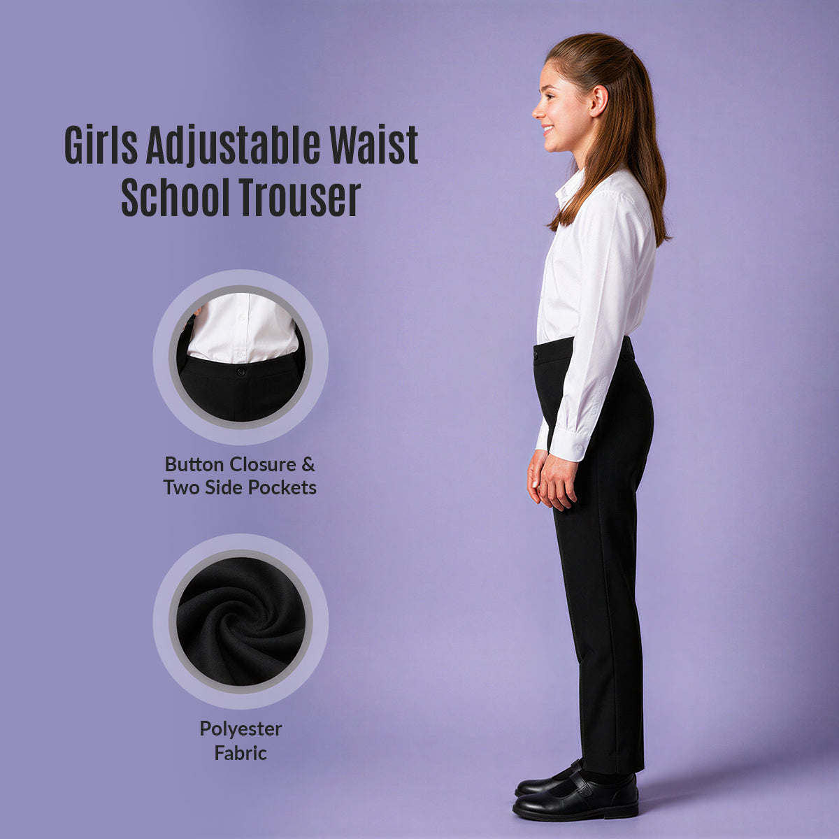 Black School Uniform Trousers – Adjustable Waist, Regular Fit