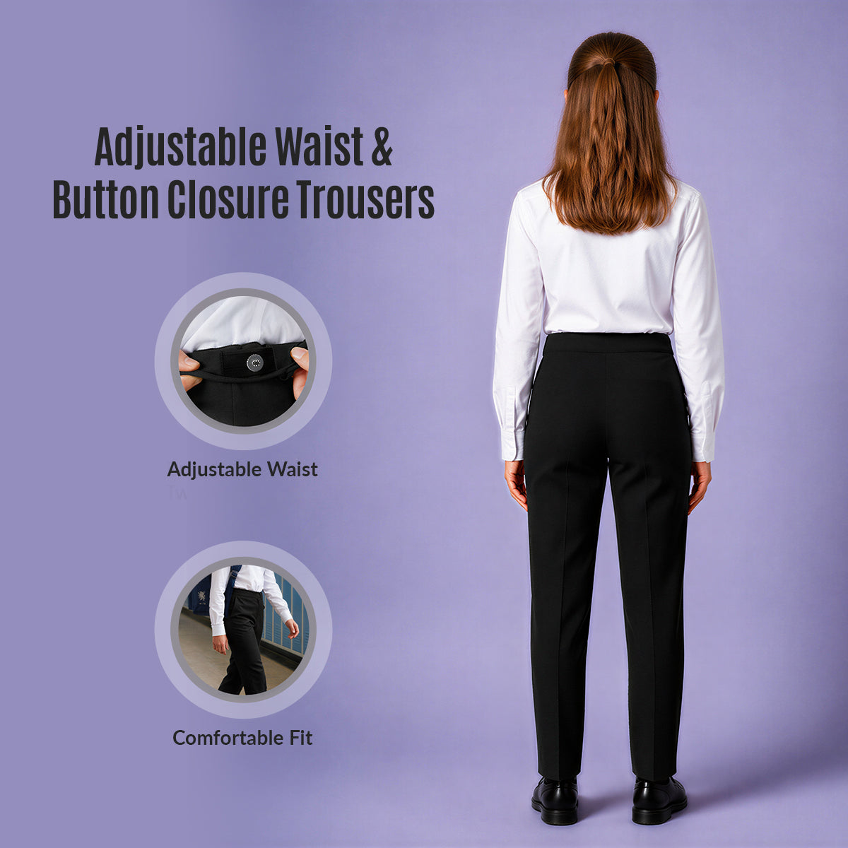 Black School Uniform Trousers – Adjustable Waist, Regular Fit
