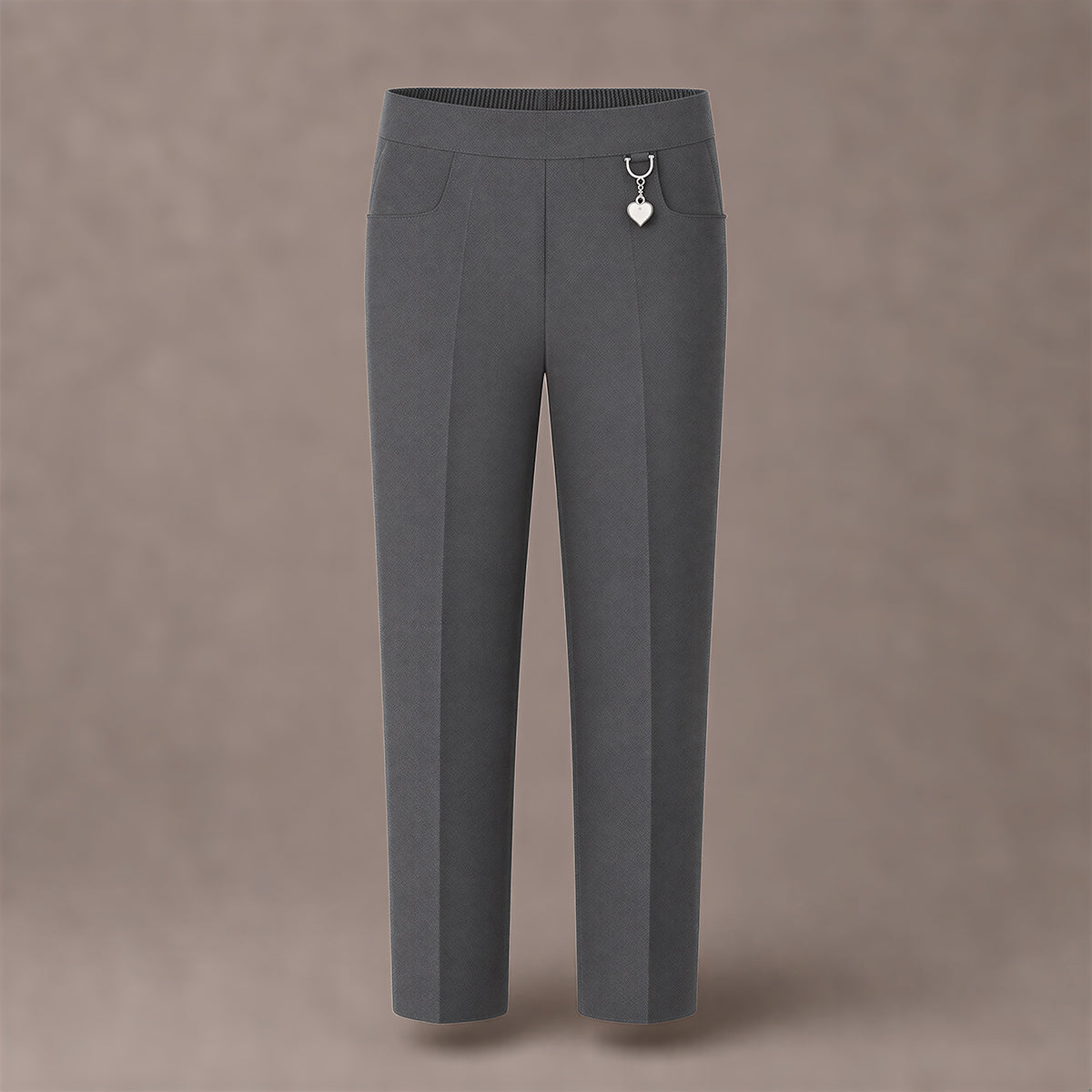 Grey Pull-On School Trousers – Half Elasticated Waist with Heart Pendant