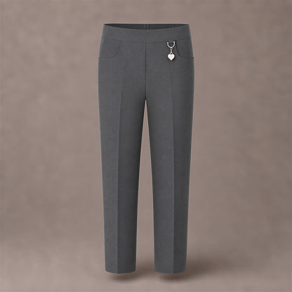 Grey Pull-On School Trousers – Half Elasticated Waist with Heart Pendant
