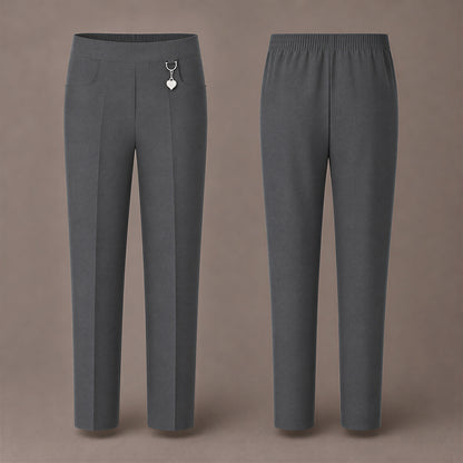 Pack of 2 Grey Pull-On School Trousers – Half Elasticated Waist with Heart Pendant