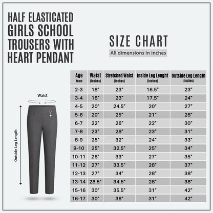 Grey Pull-On School Trousers – Half Elasticated Waist with Heart Pendant
