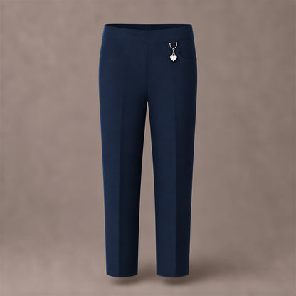 Navy Pull-On School Trousers – Half Elasticated Waist with Heart Pendant