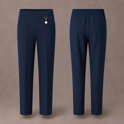 Pack of 2 Navy Pull-On School Trousers – Half Elasticated Waist with Heart Pendant