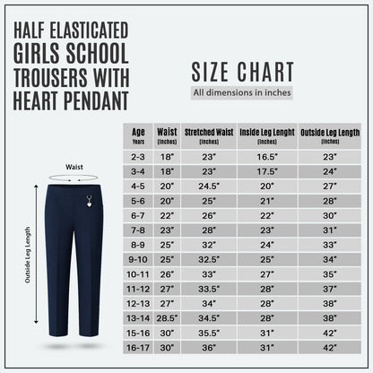 Pack of 2 Navy Pull-On School Trousers – Half Elasticated Waist with Heart Pendant