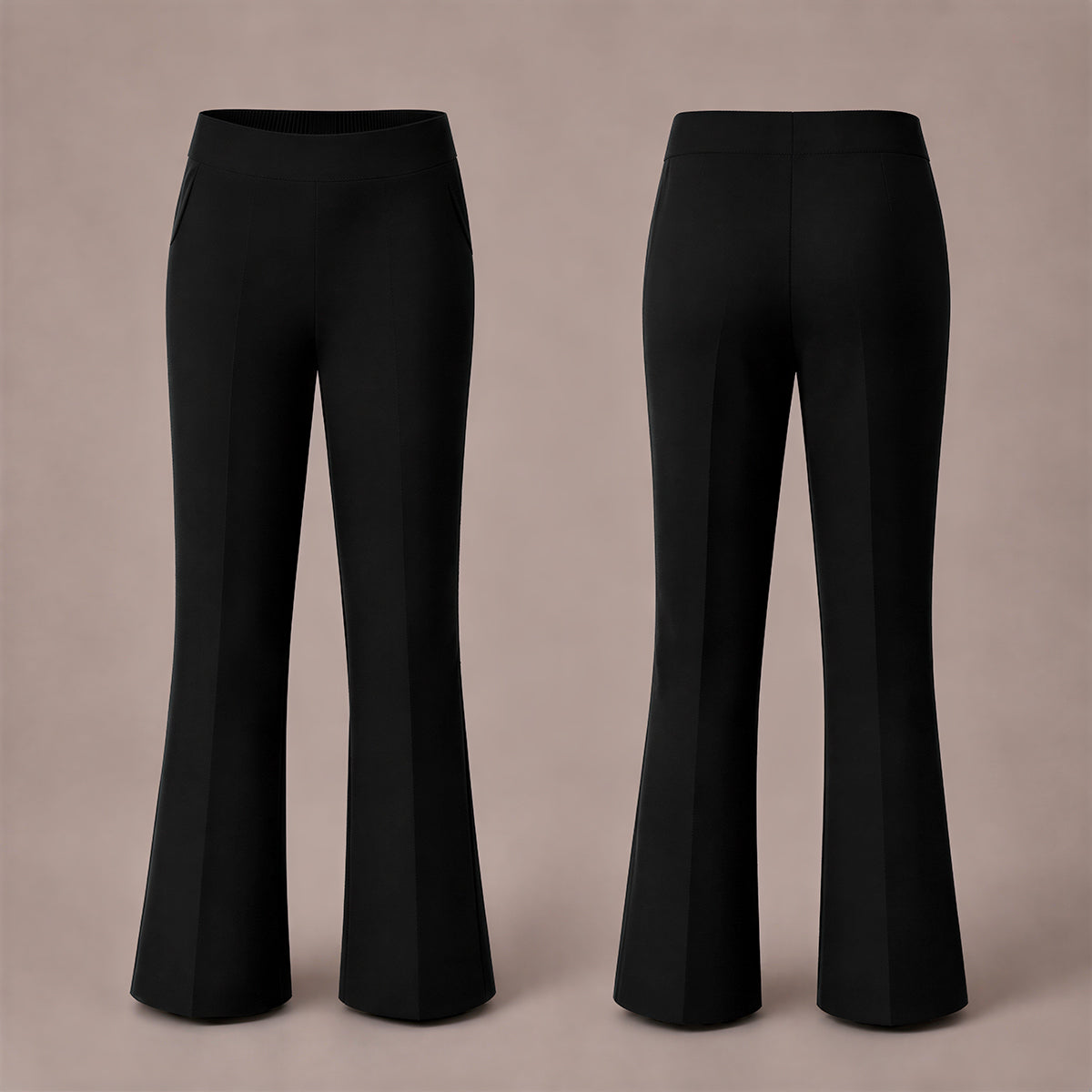 Pack of 2 Black Bootleg Pull-On School Trousers – Stretch Ribbed Fabric, Elasticated Waist
