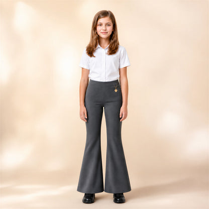 Grey Pull-On Jersey Bootleg School Trouser – Flared Leg with Heart Pendant