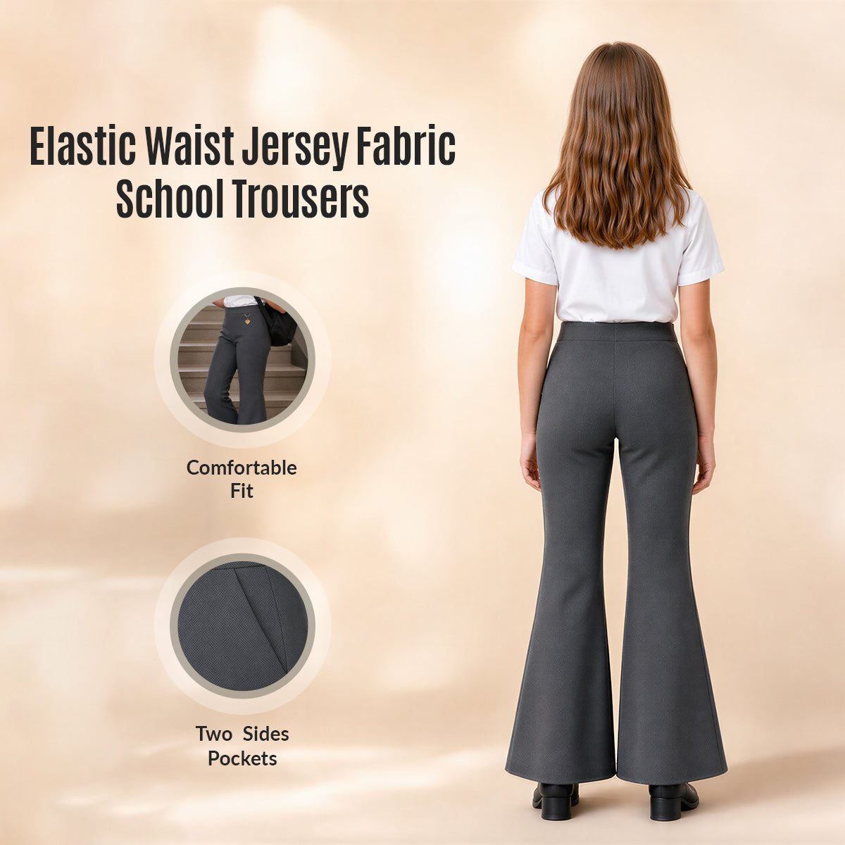 Grey Pull-On Jersey Bootleg School Trouser – Flared Leg with Heart Pendant