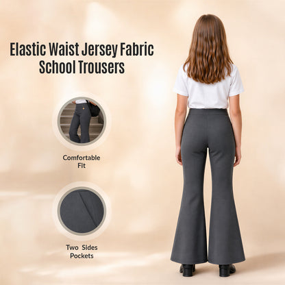Grey Pull-On Jersey Bootleg School Trouser – Flared Leg with Heart Pendant