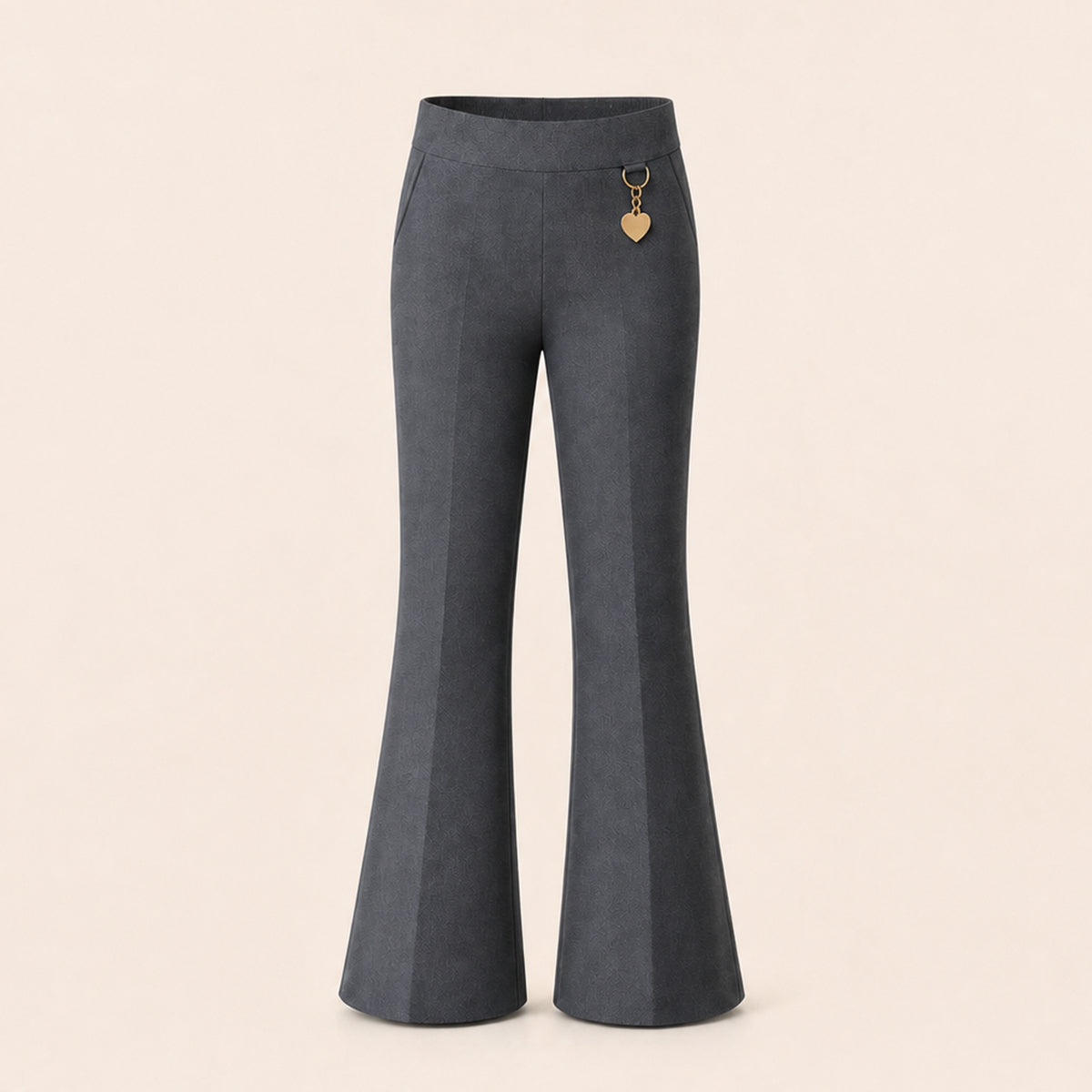 Grey Pull-On Jersey Bootleg School Trouser – Flared Leg with Heart Pendant