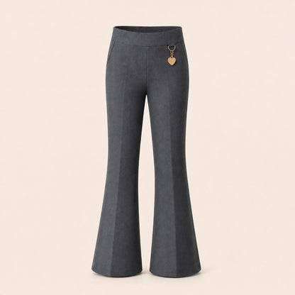 Grey Pull-On Jersey Bootleg School Trouser – Flared Leg with Heart Pendant
