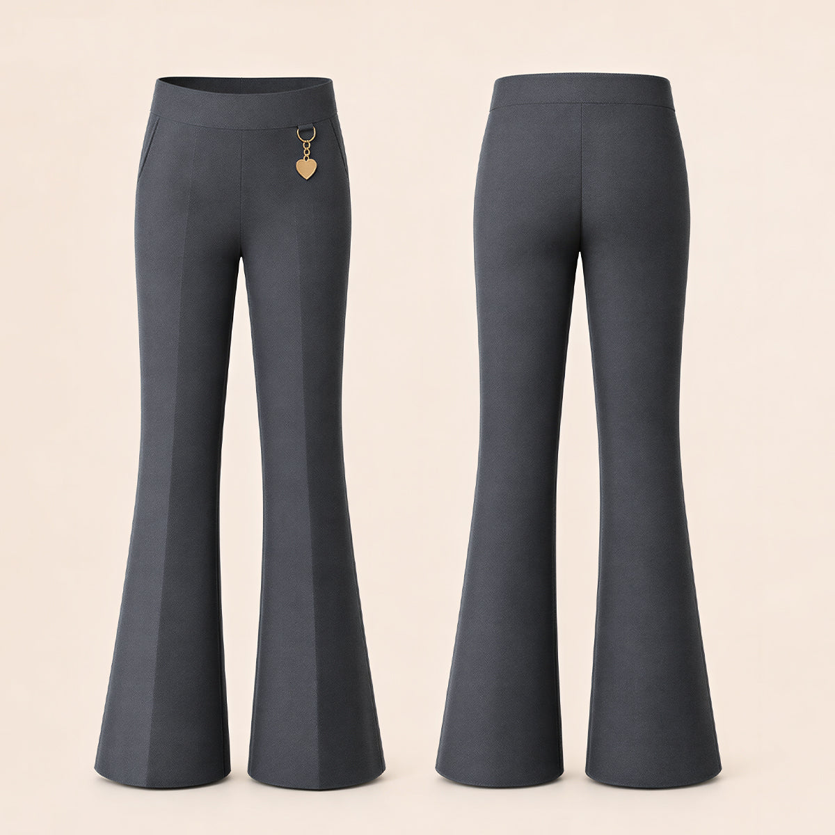 Pack of 2 Grey Pull-On Jersey Bootleg School Trousers – Flared Leg with Heart Pendant