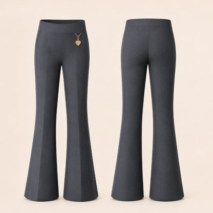 Pack of 2 Grey Pull-On Jersey Bootleg School Trousers – Flared Leg with Heart Pendant