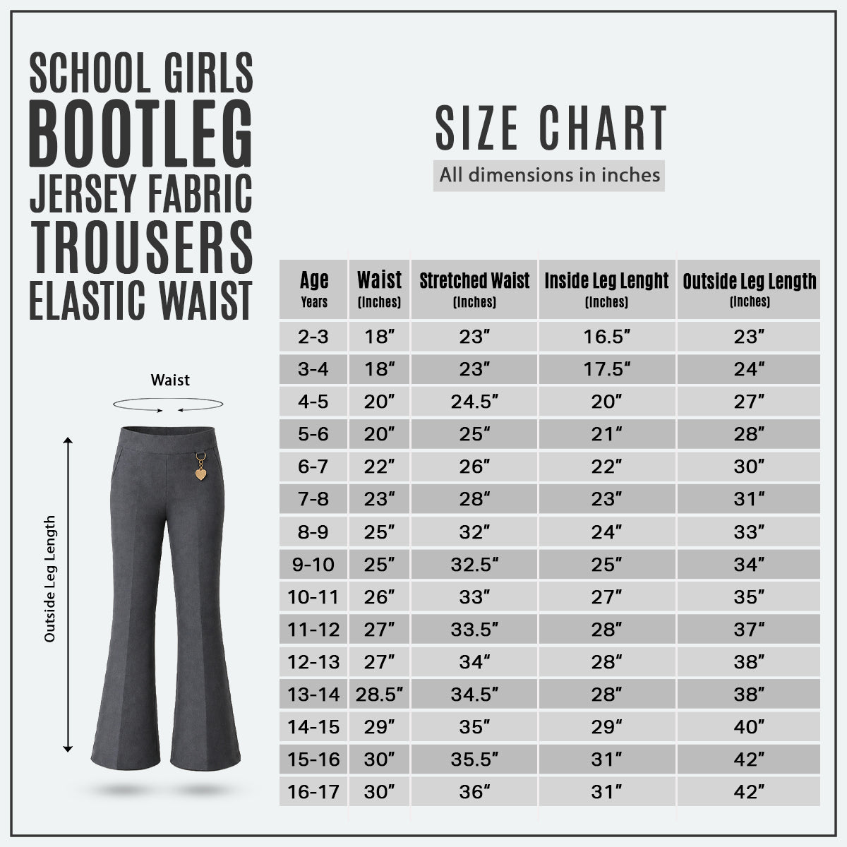 Grey Pull-On Jersey Bootleg School Trouser – Flared Leg with Heart Pendant