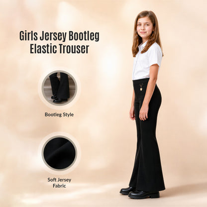 Black Pull-On Jersey Bootleg School Trouser – Flared Leg with Heart Pendant