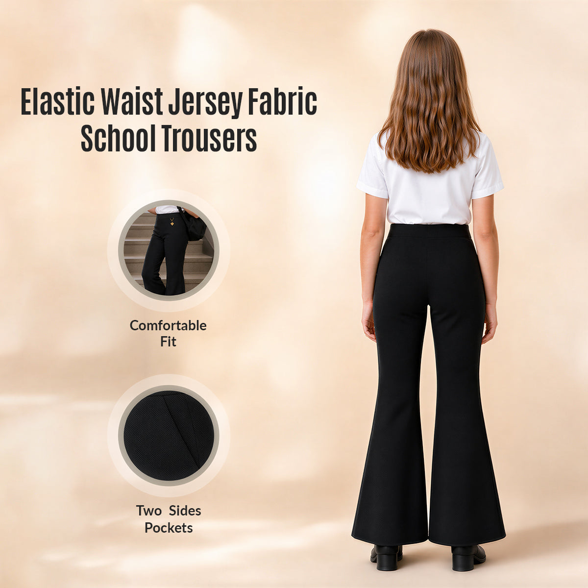 Black Pull-On Jersey Bootleg School Trouser – Flared Leg with Heart Pendant