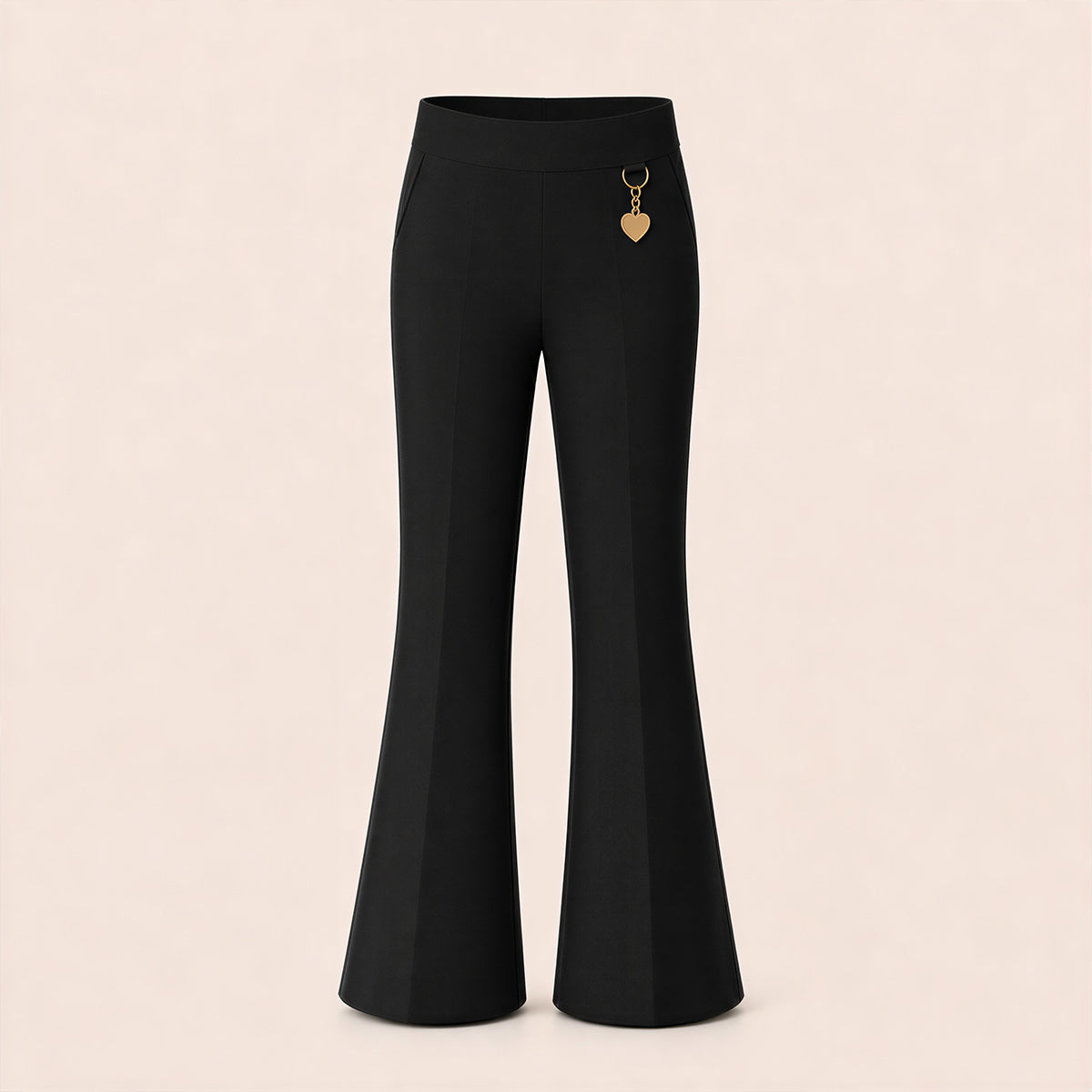 Black Pull-On Jersey Bootleg School Trouser – Flared Leg with Heart Pendant
