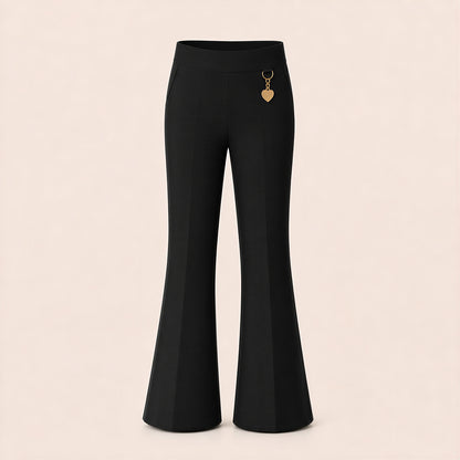 Black Pull-On Jersey Bootleg School Trouser – Flared Leg with Heart Pendant