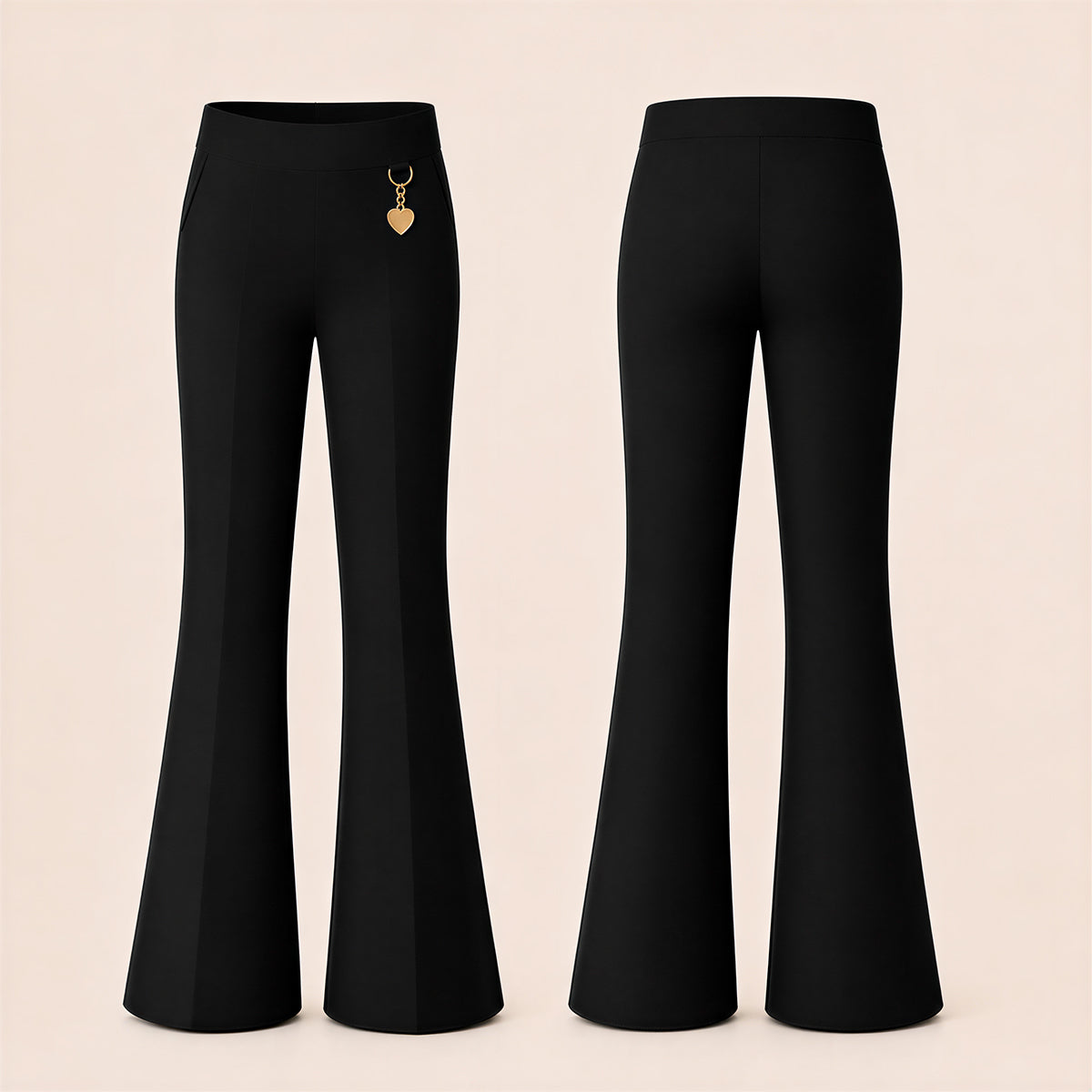 Pack of 2 Black Pull-On Jersey Bootleg School Trousers – Flared Leg with Heart Pendant