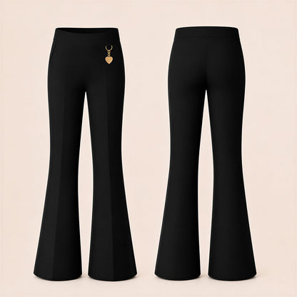 Pack of 2 Black Pull-On Jersey Bootleg School Trousers – Flared Leg with Heart Pendant