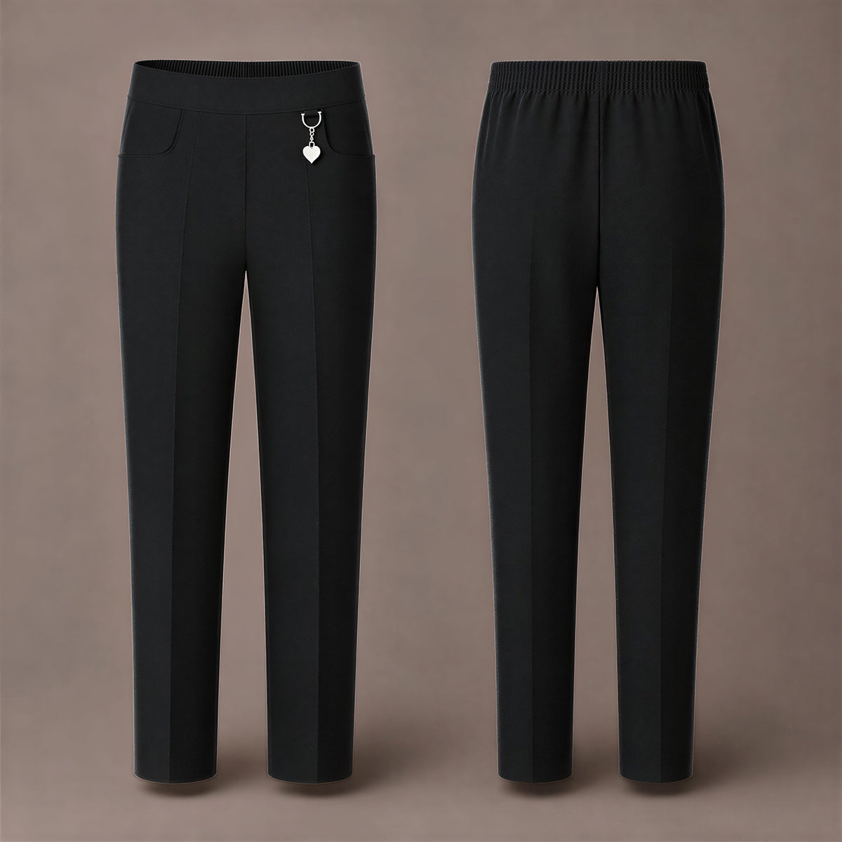 Pack of 2 Black Pull-On School Trousers – Half Elasticated Waist with Heart Pendant