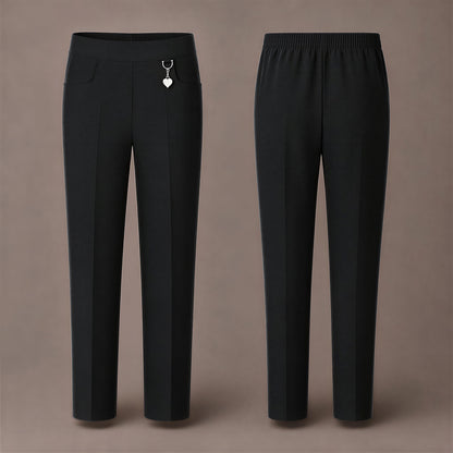 Pack of 2 Black Pull-On School Trousers – Half Elasticated Waist with Heart Pendant