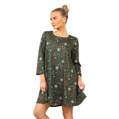 Green XMAS Casual Loose Swing Summer Dress