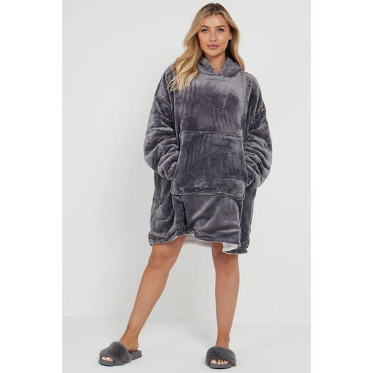 Grey Sherpa Fleece Oversized Blanket Hoodie