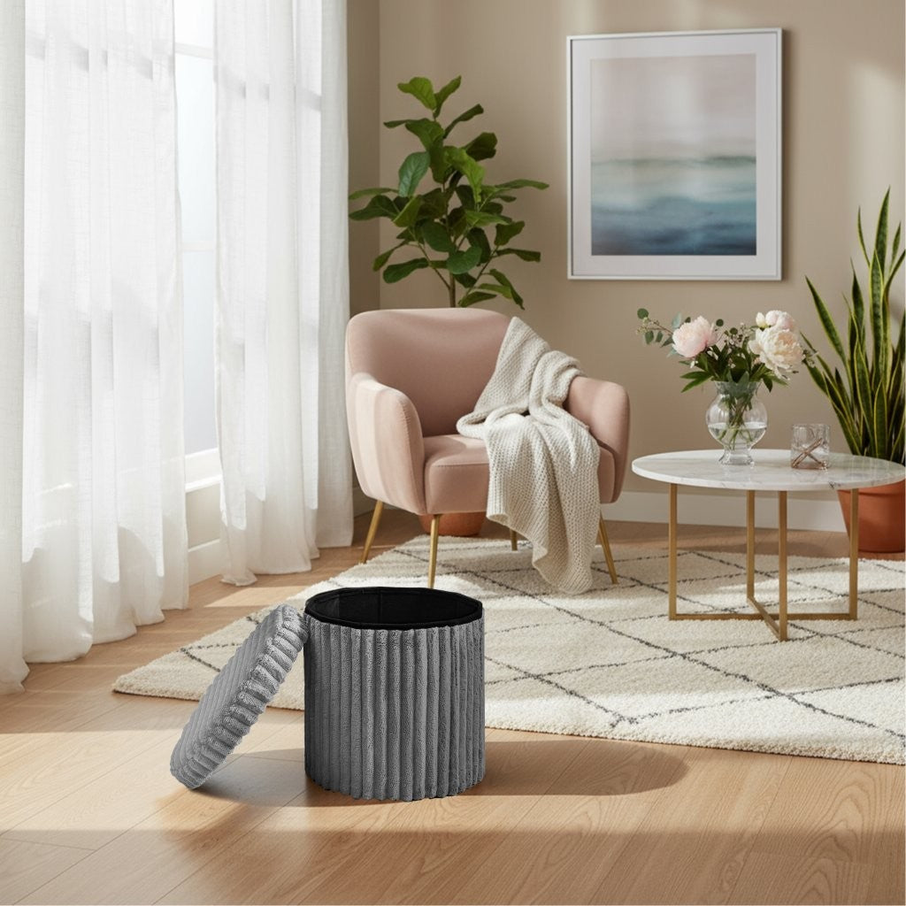 Round Ribbed Ottoman Storage Box | 40 x 40 x 37CM | 5 Colours