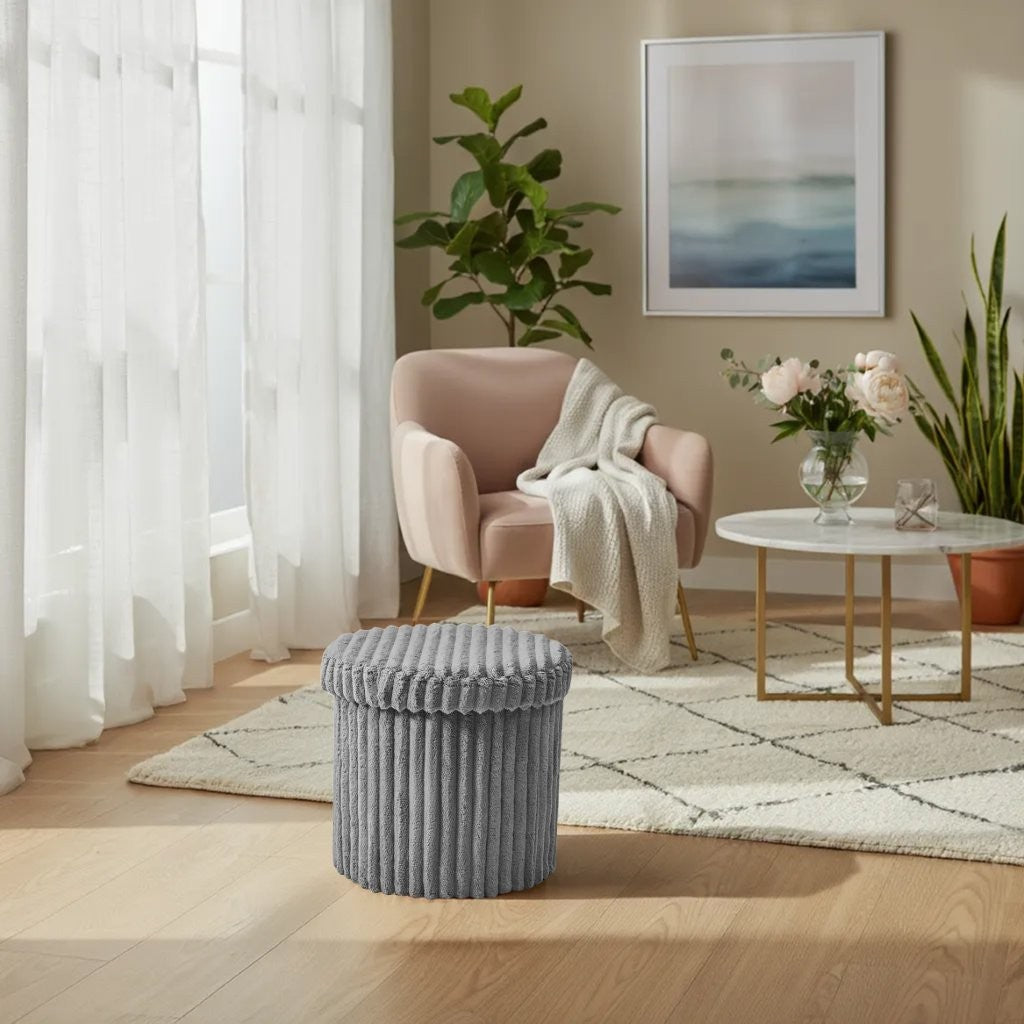 Round Ribbed Ottoman Storage Box | 40 x 40 x 37CM | 5 Colours