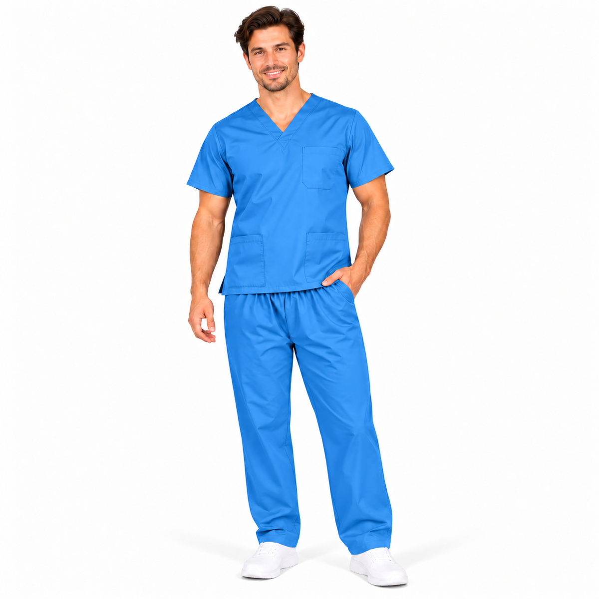 Hospital Blue Men's Medical Scrub Set