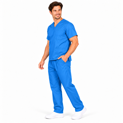 Hospital Blue Men's Medical Scrub Set side view