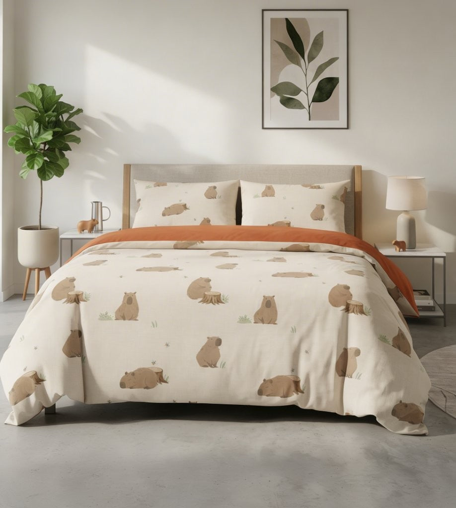 Happy Capybara Printed Duvet Cover Set