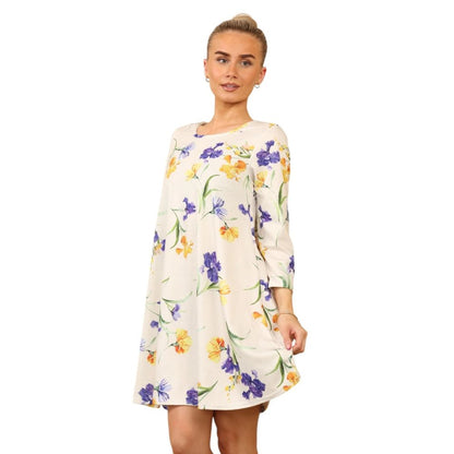 Ivory Floral Casual Loose Swing Summer Dress