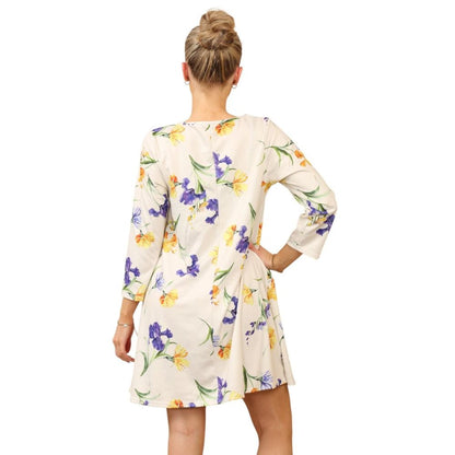 Ivory Floral Casual Loose Swing Summer Dress