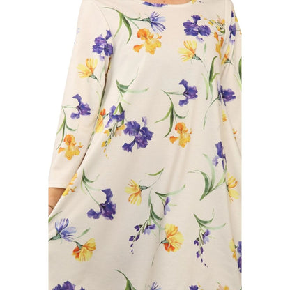 Ivory Floral Casual Loose Swing Summer Dress