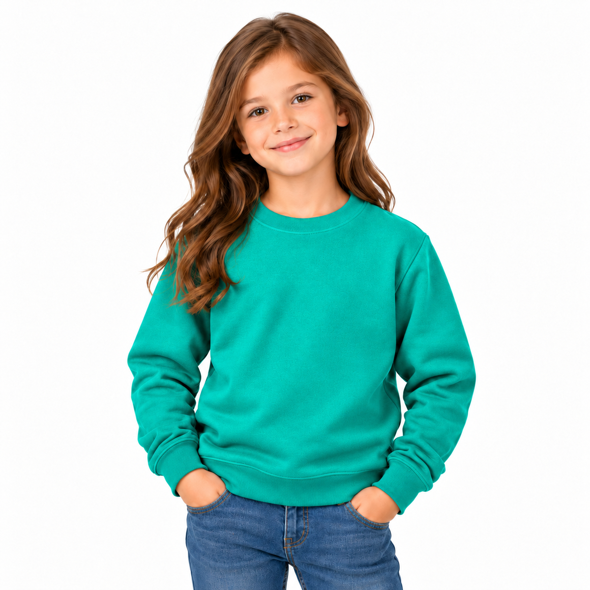 Jade Green Girls' Crew Neck Fleece Sweatshirt