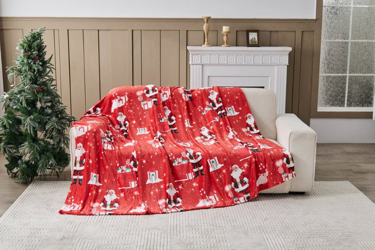 Jolly Santa Xmas Flannel Sherpa Throw