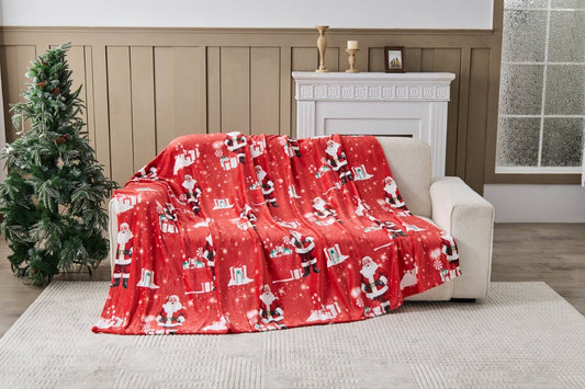 Jolly Santa Xmas Flannel Sherpa Throw