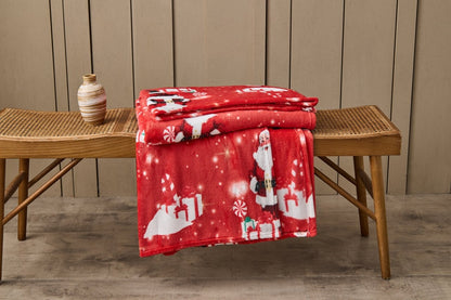 Jolly Santa Xmas Flannel Sherpa Throw