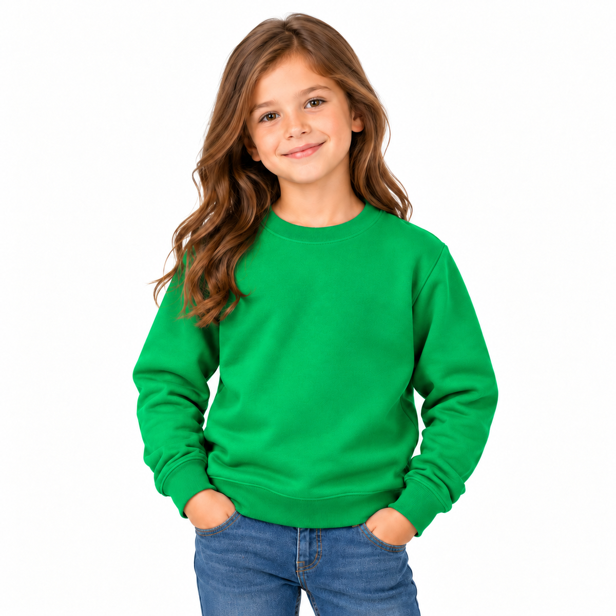 Kelly Green Girls' Crew Neck Fleece Sweatshirt