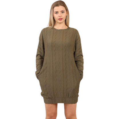 Khaki Cable Knit Jumper Dress