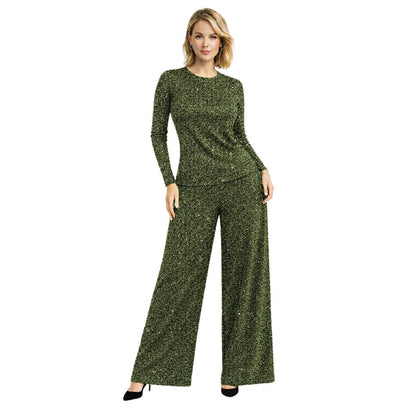 Glitter Jersey Co-Ord Set | Top & Wide-Leg Palazzo Trousers | 2-Piece Outfit | 7 Colours
